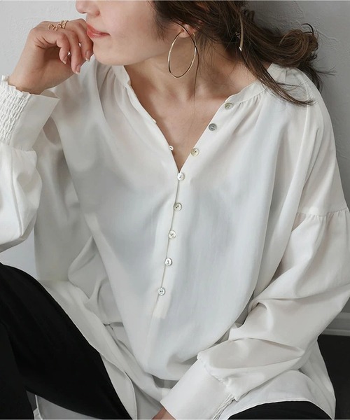 MAISON DE THERESE(メゾン ド テレーズ)の「Vネック ロングスリーブ シャツ(無地)(シャツ/ブラウス・レディース・アイボリー/ホワイト・FREE)」の15枚目の写真