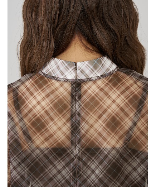 新品タグ付 ダーリッチ シアーパフショルブラウス ブラウン チェック シアーパフショルブラウス（シャツ/ブラウス）｜Darich