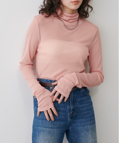 LARUTA(ラルータ)の「【LARUTA】メッシュチュールタートルプルオーバー(Tシャツ/カットソー・レディース・ピンク/ダークブラウン/ブラック/オフホワイト・FREE)」の4枚目の写真