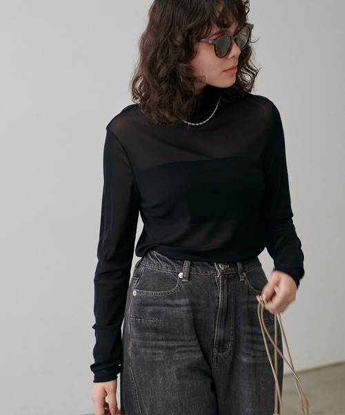 LARUTA(ラルータ)の「【LARUTA】メッシュチュールタートルプルオーバー(Tシャツ/カットソー・レディース・ピンク/ダークブラウン/ブラック/オフホワイト・FREE)」の16枚目の写真