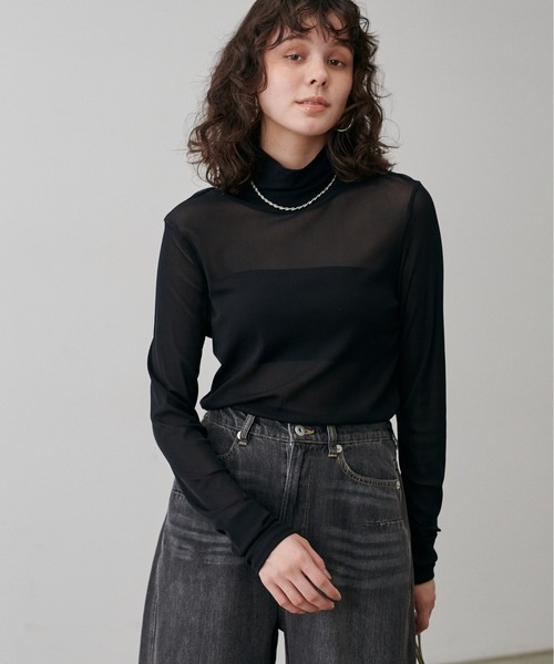 LARUTA(ラルータ)の「【LARUTA】メッシュチュールタートルプルオーバー(Tシャツ/カットソー・レディース・ピンク/ダークブラウン/ブラック/オフホワイト・FREE)」の15枚目の写真