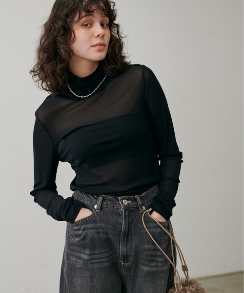 LARUTA(ラルータ)の「【LARUTA】メッシュチュールタートルプルオーバー(Tシャツ/カットソー・レディース・ピンク/ダークブラウン/ブラック/オフホワイト・FREE)」の14枚目の写真