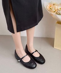 パールストラップ キルティング フラットシューズ バレエシューズ パンプス