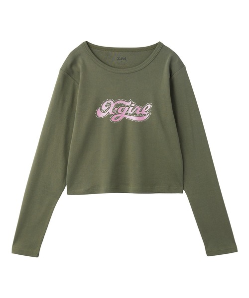 X-girl(エックスガール)の「RHINESTONE AND GLITTER LOGO L/S BABY TEE(Tシャツ/カットソー・レディース・ブラック/オリーブ/ホワイト・S/M)」の10枚目の写真