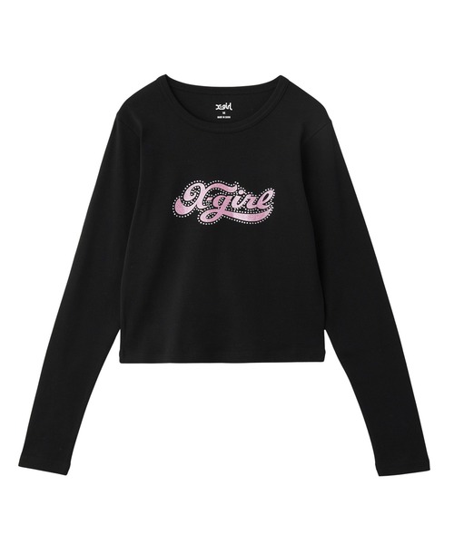 X-girl(エックスガール)の「RHINESTONE AND GLITTER LOGO L/S BABY TEE(Tシャツ/カットソー・レディース・ブラック/オリーブ/ホワイト・S/M)」の11枚目の写真