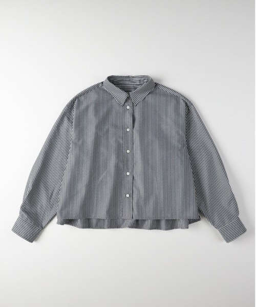 Right-on（ライトオン）の「【HONEYSUCKLE ROSE】ストライプショートシャツ (お手入れ楽/トレンド）（シャツ/ブラウス・レディース・イエロー/ブルー/ブラック・S/M/L）」の2枚目の写真