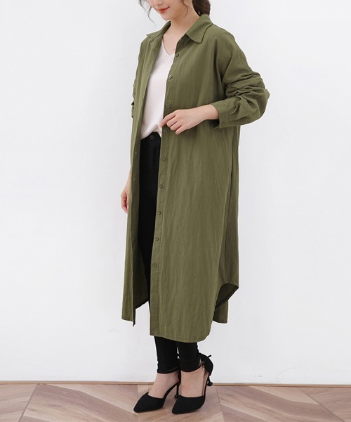 ReRe(リリ)の「Iラインシルエットロングシャツワンピース(シャツワンピース・レディース・ブラック/カーキ/ブルー/ホワイト/ピンク/ライトグリーン/ブラウン/ベージュ/オレンジ・FREE)」の5枚目の写真