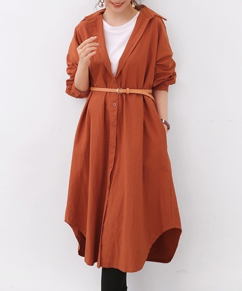 ReRe(リリ)の「Iラインシルエットロングシャツワンピース(シャツワンピース・レディース・ブラック/カーキ/ブルー/ホワイト/ピンク/ライトグリーン/ブラウン/ベージュ/オレンジ・FREE)」の15枚目の写真