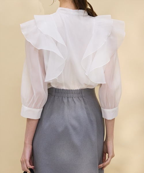 SWINGLE(スウィングル)の「七分袖ボウタイブラウス(シャツ/ブラウス・レディース・アイボリー/サックスブルー/オフホワイト/ピンク・FREE)」の7枚目の写真