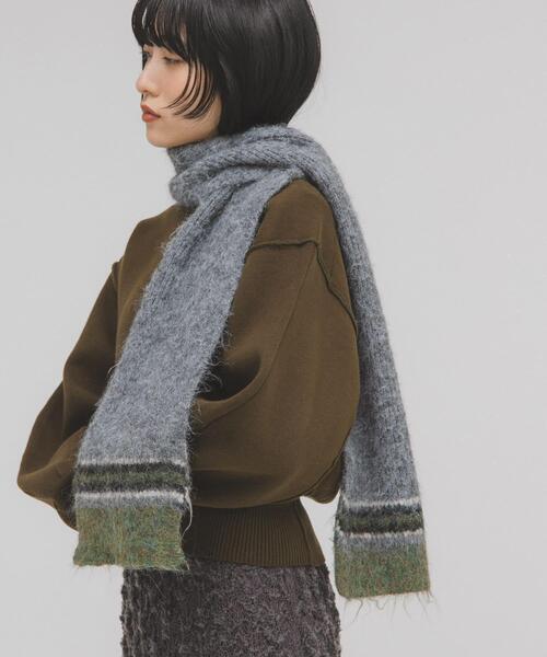 KBF(ケイビーエフ)の「エンドボーダーデザインマフラー(マフラー・レディース・キャメル/グレー/ブラック・ONE)」の2枚目の写真