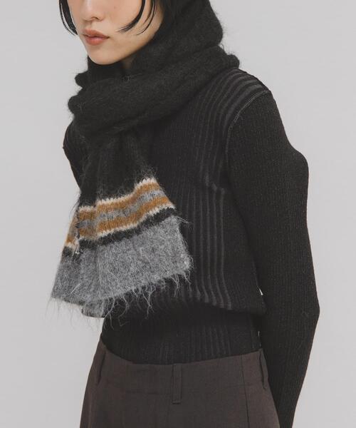 KBF(ケイビーエフ)の「エンドボーダーデザインマフラー(マフラー・レディース・キャメル/グレー/ブラック・ONE)」の19枚目の写真