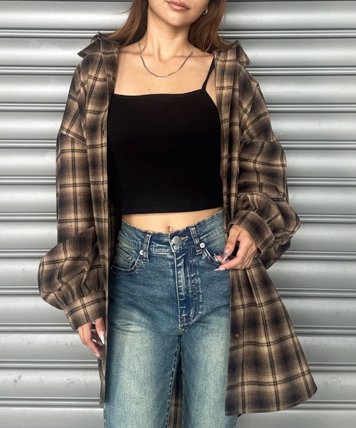 EGOIST（エゴイスト）の「ウォームチェック柄オーバーシャツ（シャツ/ブラウス・レディース・ブラック/ブラウン・FREE）」の2枚目の写真