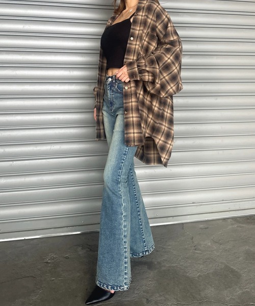 EGOIST（エゴイスト）の「ウォームチェック柄オーバーシャツ（シャツ/ブラウス・レディース・ブラック/ブラウン・FREE）」の22枚目の写真