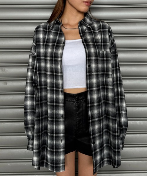 EGOIST（エゴイスト）の「ウォームチェック柄オーバーシャツ（シャツ/ブラウス・レディース・ブラック/ブラウン・FREE）」の10枚目の写真
