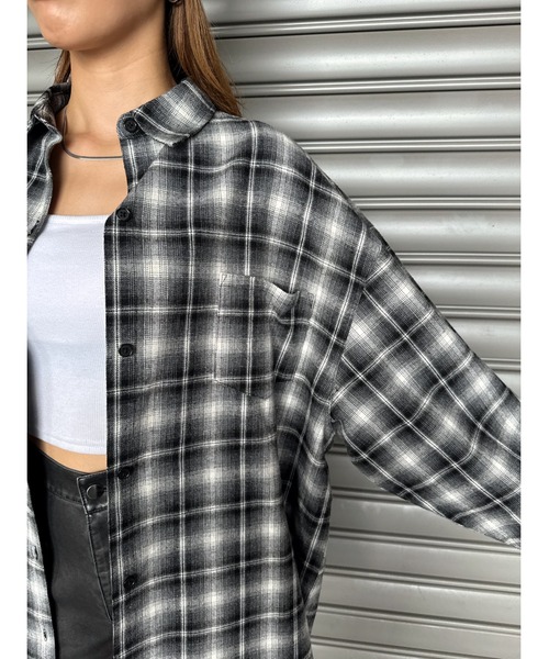 EGOIST（エゴイスト）の「ウォームチェック柄オーバーシャツ（シャツ/ブラウス・レディース・ブラック/ブラウン・FREE）」の6枚目の写真