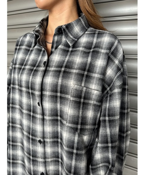 EGOIST（エゴイスト）の「ウォームチェック柄オーバーシャツ（シャツ/ブラウス・レディース・ブラック/ブラウン・FREE）」の5枚目の写真