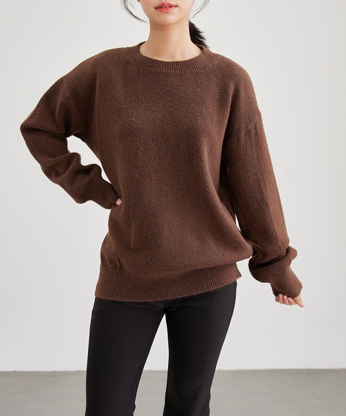 Lace Ladies(レースレディース)の「ウールタッチ クルーネック オーバーサイズ ニット プルオーバー(ニット/セーター・レディース・ブラック/アイボリー/チャコールグレー/グレー/ブラウン・FREE)」の5枚目の写真