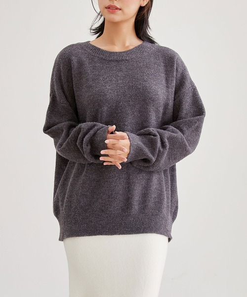 Lace Ladies(レースレディース)の「ウールタッチ クルーネック オーバーサイズ ニット プルオーバー(ニット/セーター・レディース・ブラック/アイボリー/チャコールグレー/グレー/ブラウン・FREE)」の3枚目の写真
