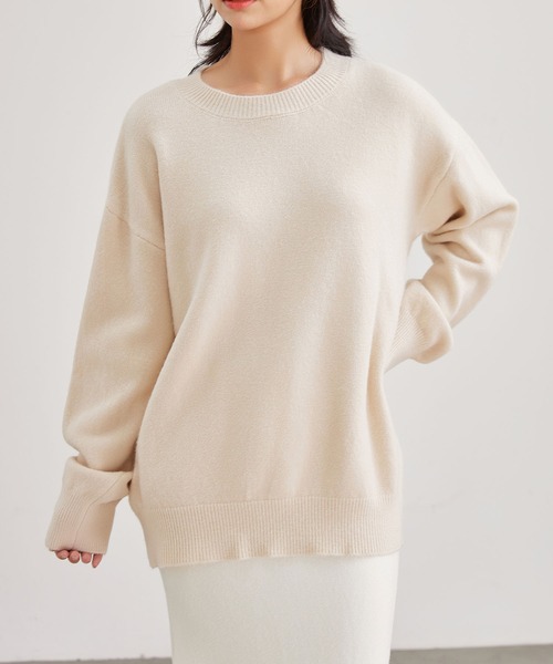 Lace Ladies(レースレディース)の「ウールタッチ クルーネック オーバーサイズ ニット プルオーバー(ニット/セーター・レディース・ブラック/アイボリー/チャコールグレー/グレー/ブラウン・FREE)」の2枚目の写真
