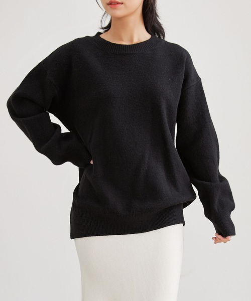 Lace Ladies(レースレディース)の「ウールタッチ クルーネック オーバーサイズ ニット プルオーバー(ニット/セーター・レディース・ブラック/アイボリー/チャコールグレー/グレー/ブラウン・FREE)」の7枚目の写真