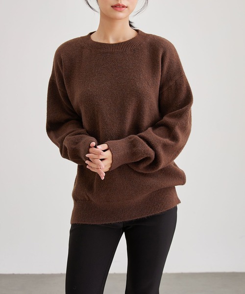 Lace Ladies(レースレディース)の「ウールタッチ クルーネック オーバーサイズ ニット プルオーバー(ニット/セーター・レディース・ブラック/アイボリー/チャコールグレー/グレー/ブラウン・FREE)」の16枚目の写真