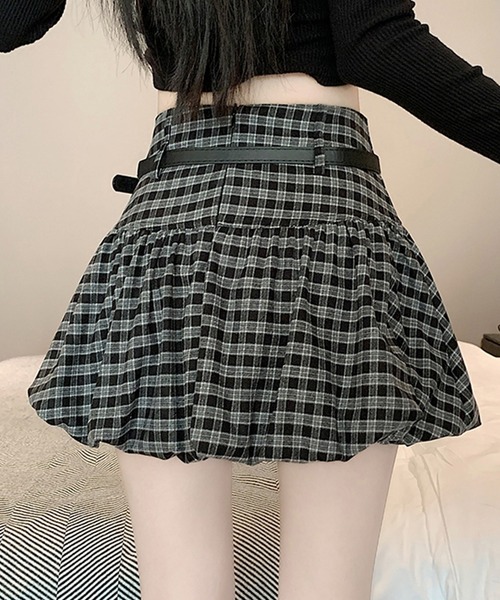 leune(ルネ)の「ベルト付きチェック柄バルーンスカート(スカート・レディース・ブラウン/ブラック・LARGE/MEDIUM/SMALL)」の16枚目の写真