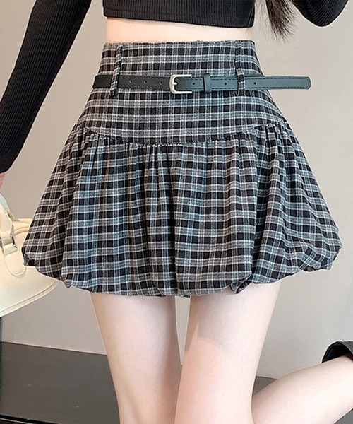 leune(ルネ)の「ベルト付きチェック柄バルーンスカート(スカート・レディース・ブラウン/ブラック・LARGE/MEDIUM/SMALL)」の10枚目の写真