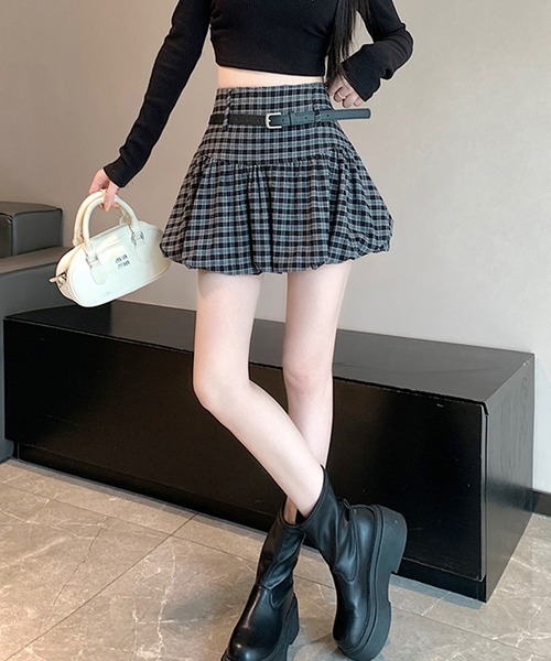 leune(ルネ)の「ベルト付きチェック柄バルーンスカート(スカート・レディース・ブラウン/ブラック・LARGE/MEDIUM/SMALL)」の14枚目の写真