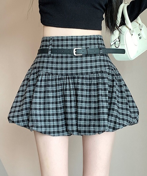 leune(ルネ)の「ベルト付きチェック柄バルーンスカート(スカート・レディース・ブラウン/ブラック・LARGE/MEDIUM/SMALL)」の9枚目の写真