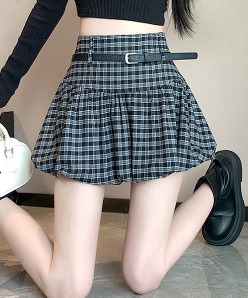 leune(ルネ)の「ベルト付きチェック柄バルーンスカート(スカート・レディース・ブラウン/ブラック・LARGE/MEDIUM/SMALL)」の13枚目の写真