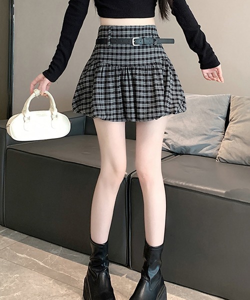 leune(ルネ)の「ベルト付きチェック柄バルーンスカート(スカート・レディース・ブラウン/ブラック・LARGE/MEDIUM/SMALL)」の11枚目の写真