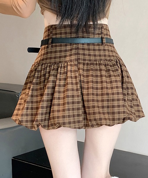 leune(ルネ)の「ベルト付きチェック柄バルーンスカート(スカート・レディース・ブラウン/ブラック・LARGE/MEDIUM/SMALL)」の4枚目の写真
