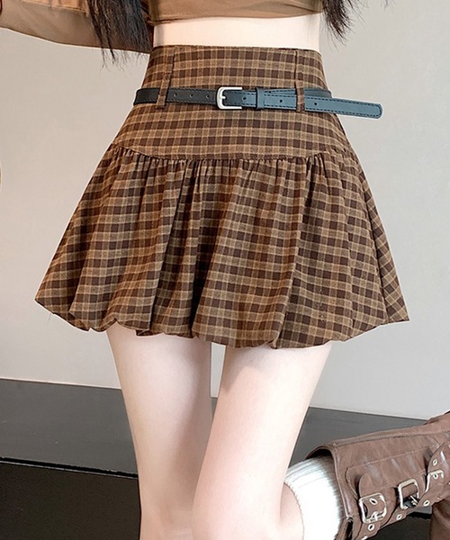 leune(ルネ)の「ベルト付きチェック柄バルーンスカート(スカート・レディース・ブラウン/ブラック・LARGE/MEDIUM/SMALL)」の7枚目の写真