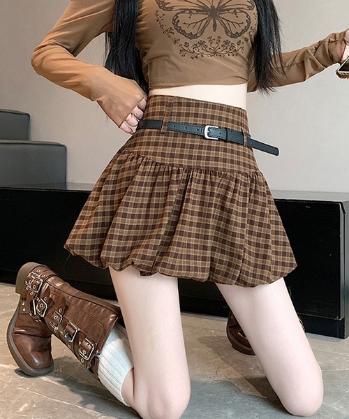 leune(ルネ)の「ベルト付きチェック柄バルーンスカート(スカート・レディース・ブラウン/ブラック・LARGE/MEDIUM/SMALL)」の12枚目の写真