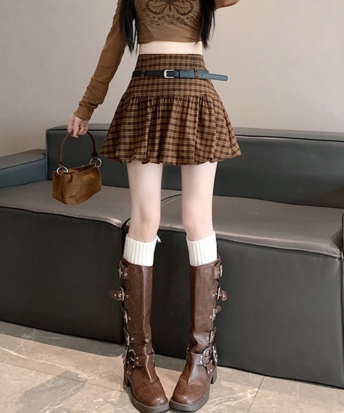 leune(ルネ)の「ベルト付きチェック柄バルーンスカート(スカート・レディース・ブラウン/ブラック・LARGE/MEDIUM/SMALL)」の19枚目の写真
