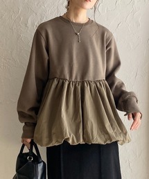 異素材切替バルーンペプラムトップス