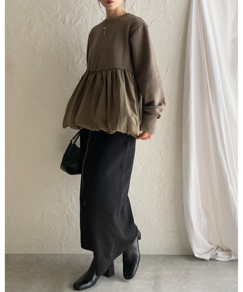 She's Closet(シーズクローゼット)の「異素材切替バルーンペプラムトップス(その他トップス・レディース・ブラック/カーキブラウン/オフホワイト・FREE)」の7枚目の写真