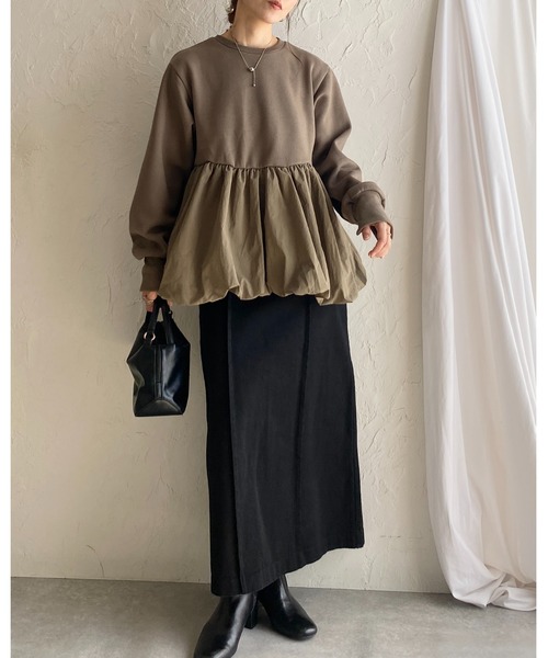 She's Closet(シーズクローゼット)の「異素材切替バルーンペプラムトップス(その他トップス・レディース・ブラック/カーキブラウン/オフホワイト・FREE)」の10枚目の写真