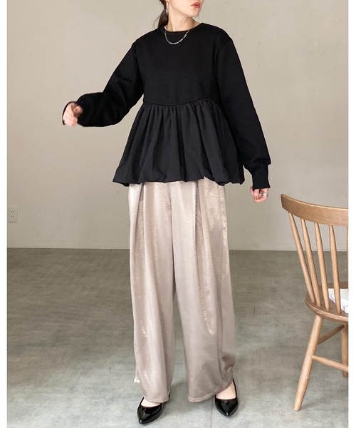 She's Closet(シーズクローゼット)の「異素材切替バルーンペプラムトップス(その他トップス・レディース・ブラック/カーキブラウン/オフホワイト・FREE)」の11枚目の写真