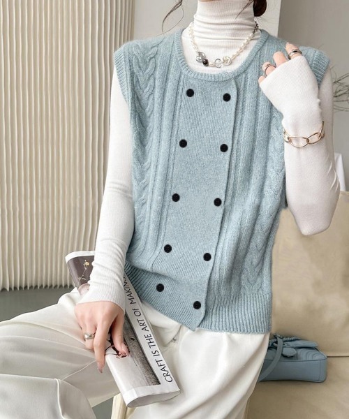 Miniministore(ミニミニストア)の「ケーブル編みニットベスト ダブルブレスト(ベスト・レディース・ブラウン/グレー/ライトブルー/ブラック/ベージュ/ピンク・FREE)」の20枚目の写真