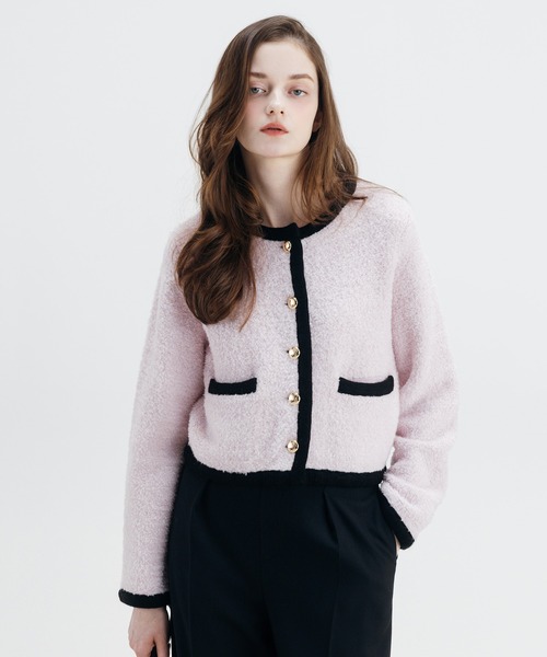 EIMY ISTOIRE(エイミーイストワール)の「TEDDY KNIT JACKET(ノーカラージャケット・レディース・ブラウン/オフホワイト/ブラック/その他8/ホワイト/ピンク・F)」の5枚目の写真