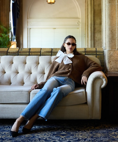 EIMY ISTOIRE(エイミーイストワール)の「TEDDY KNIT JACKET(ノーカラージャケット・レディース・ブラウン/オフホワイト/ブラック/その他8・F)」の8枚目の写真