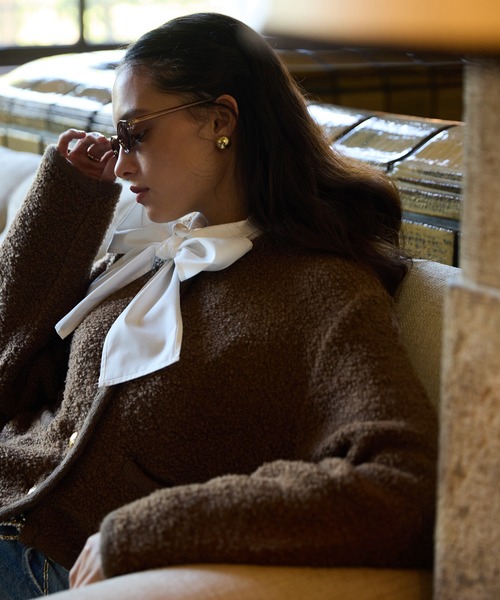 EIMY ISTOIRE(エイミーイストワール)の「TEDDY KNIT JACKET(ノーカラージャケット・レディース・ブラウン/オフホワイト/ブラック/その他8・F)」の7枚目の写真