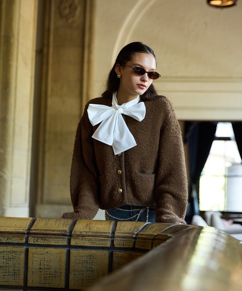 EIMY ISTOIRE(エイミーイストワール)の「TEDDY KNIT JACKET(ノーカラージャケット・レディース・ブラウン/オフホワイト/ブラック/その他8・F)」の6枚目の写真