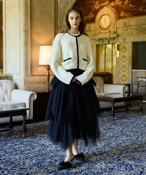 EIMY ISTOIRE(エイミーイストワール)の「TEDDY KNIT JACKET(ノーカラージャケット・レディース・ブラウン/オフホワイト/ブラック/その他8・F)」の10枚目の写真