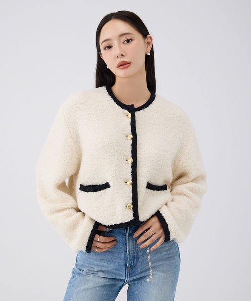 EIMY ISTOIRE(エイミーイストワール)の「TEDDY KNIT JACKET(ノーカラージャケット・レディース・ブラウン/オフホワイト/ブラック/その他8・F)」の22枚目の写真
