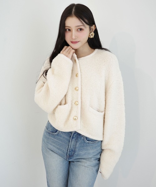 トップス TEDDY KNIT JACKET TEDDY KNIT JACKET（ノーカラージャケット）｜EIMY ISTOIRE（エイミー