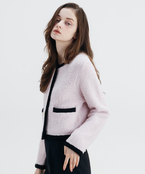EIMY ISTOIRE(エイミーイストワール)の「TEDDY KNIT JACKET(ノーカラージャケット・レディース・ブラウン/オフホワイト/ブラック/その他8/ホワイト/ピンク・F)」の15枚目の写真