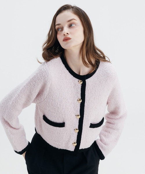 EIMY ISTOIRE(エイミーイストワール)の「TEDDY KNIT JACKET(ノーカラージャケット・レディース・ブラウン/オフホワイト/ブラック/その他8/ホワイト/ピンク・F)」の16枚目の写真