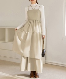 DAY CLOSET | 【肩紐アジャスター調節可/ロング丈/バックシャーリング】ストラッピーティアードフリルキャミワンピース レディース(ワンピース)